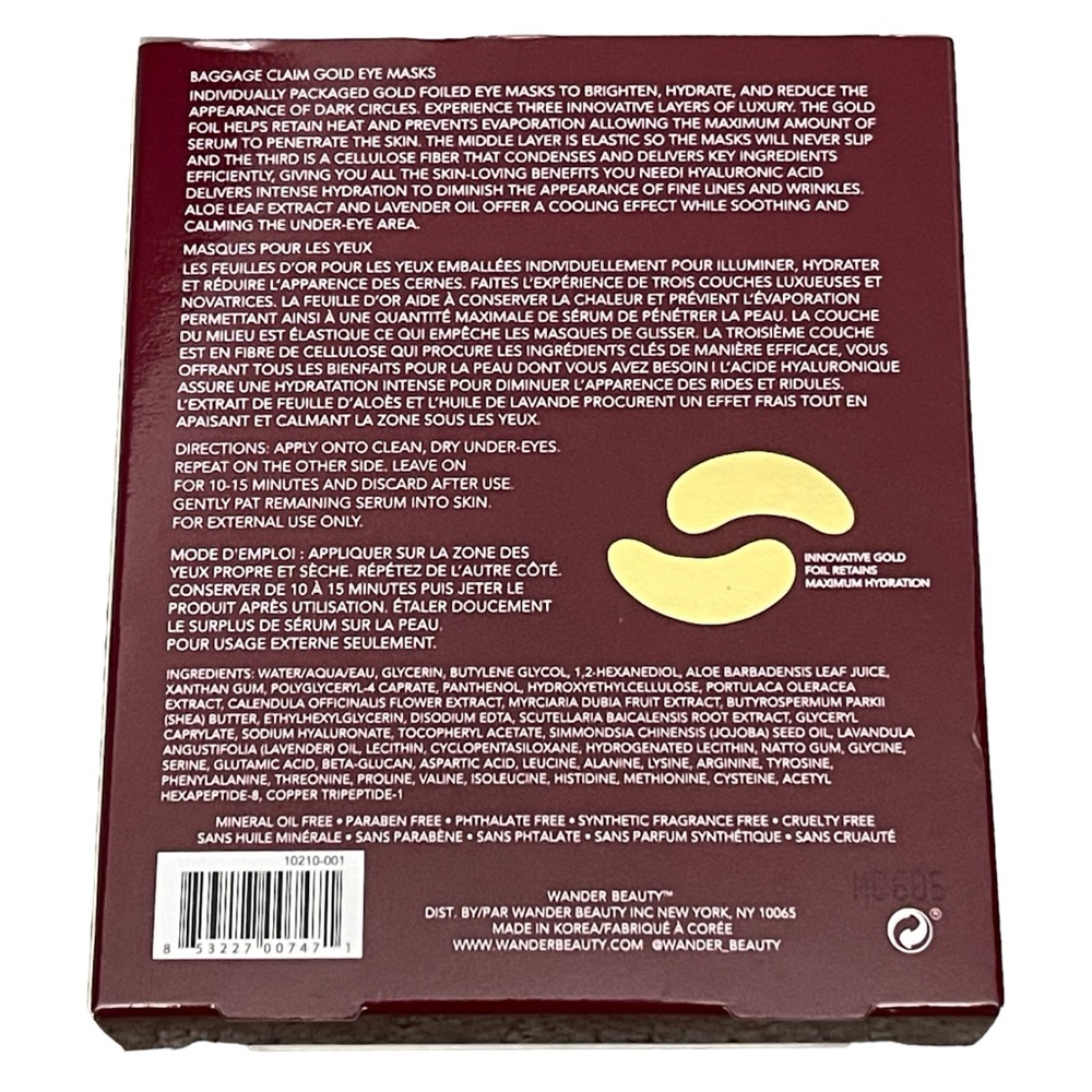Wander Beauty Baggage Claim Gold Eye Masks 6 Pairs New - Picture 3 of 3